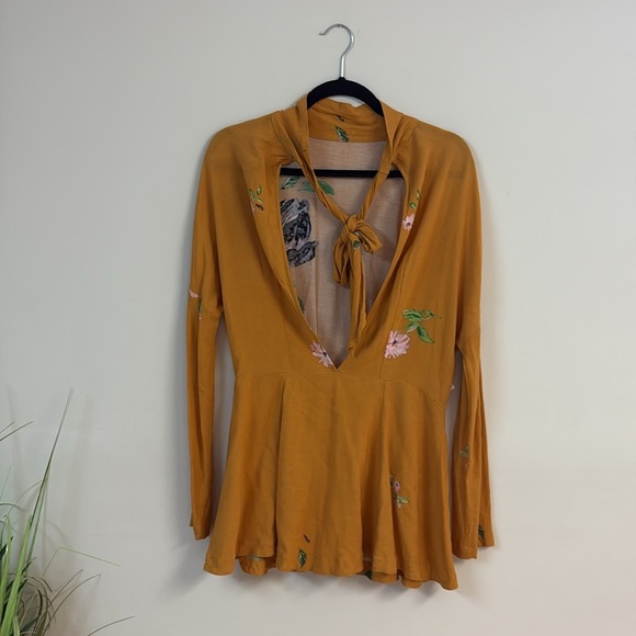 Free People Mustard Gemma mini Floral Dress retail $108USD - Picture 3 of 6